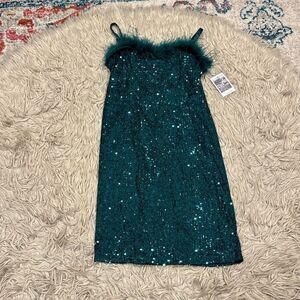 Nickie Lew Green sequined and feathers dress size 12